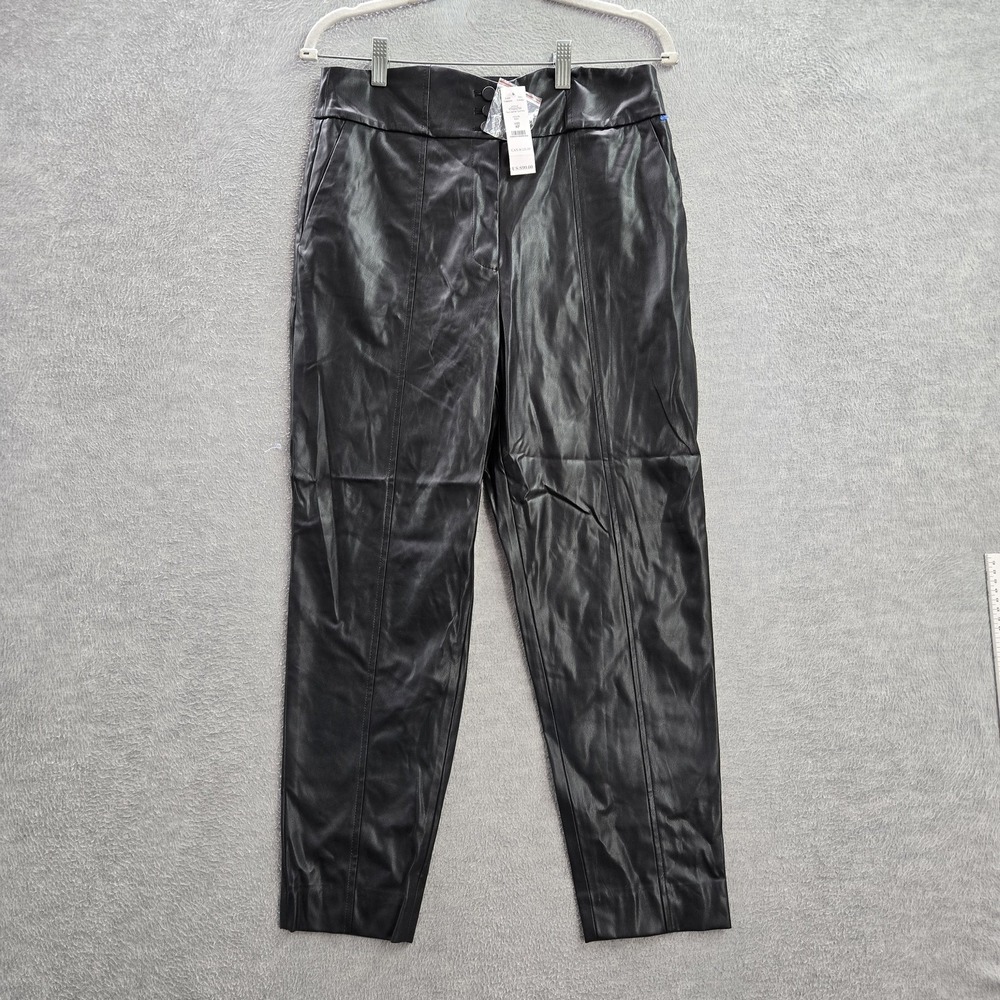 White House Black Market Women Pants 8P Black The Tapered Ankle Faux Leather NWT